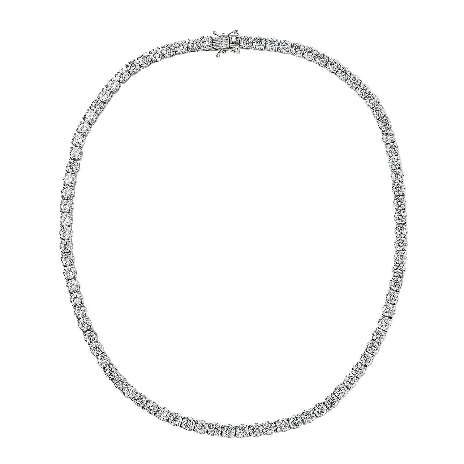 Moissanite (Rnd 5mm) Tennis Necklace (18 Inches) in Platinum Over Sterling Silver 36.35 ctw
