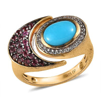 GP Celestial Dream Collection Sleeping Beauty Turquoise and Multi Gemstone Celestial Ring in Vermeil Yellow Gold Over Sterling Silver 2.25 ctw