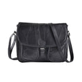 Black Patch Work Sheep Leather Crossbody Bag with Faux Leather Trim (11"x9"x3.5") with Adjustable Shoulder Strap - Sticky add to cart bar