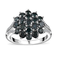 Luxoro 10K White Gold Blue and White Diamond Cluster Ring 2.00 ctw