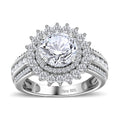 One Time Only Moissanite (Rnd 8mm) Double Halo Ring in Platinum Over Sterling Silver (Size 10.0) 2.35 ctw - Sticky add to cart bar