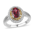 One Time Only Ouro Fino Rubellite, Moissanite, Natural Yellow Diamond Double Halo Ring in Platinum Over Sterling Silver (Size 10.0) 1.40 ctw - Sticky add to cart bar