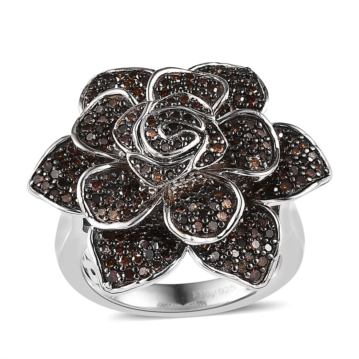 Red Diamond Floral Ring in Platinum Over Sterling Silver 1.00 ctw