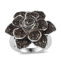 Red Diamond Floral Ring in Platinum Over Sterling Silver 1.00 ctw