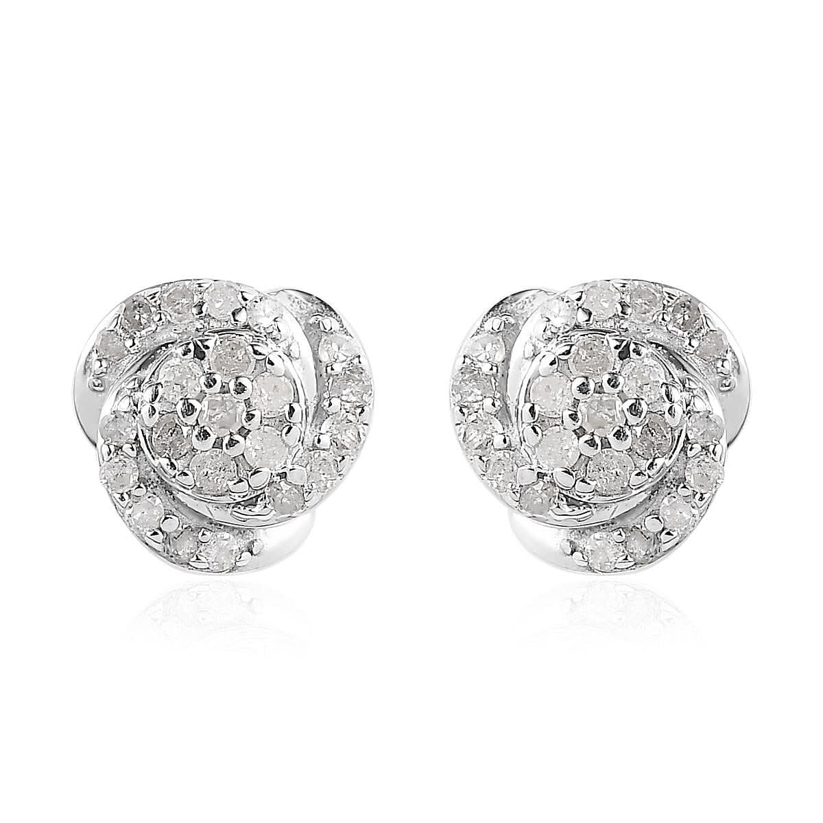 White Diamond Knot Earrings in Platinum Over Sterling Silver 0.25 ctw