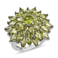 Premium Peridot Floral Spray Ring in Platinum Over Sterling Silver 6.40 ctw - Sticky add to cart bar