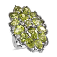 Premium Peridot and White Zircon Floral Ring in Platinum Over Sterling Silver 7.50 ctw