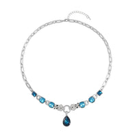 Champagne Glass and Austrian Crystal Enameled Necklace 20.5-22.5 Inches in Goldtone