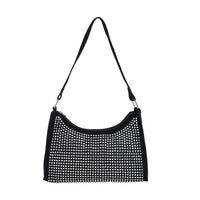Black Faux Leather and Crystal Sling Bag (9.3"x3.6"x2.6")