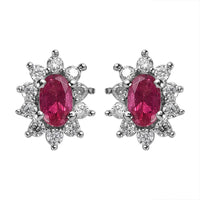 Ouro Fino Rubellite and Moissanite Sunburst Stud Earrings in Platinum Over Sterling Silver 0.65 ctw