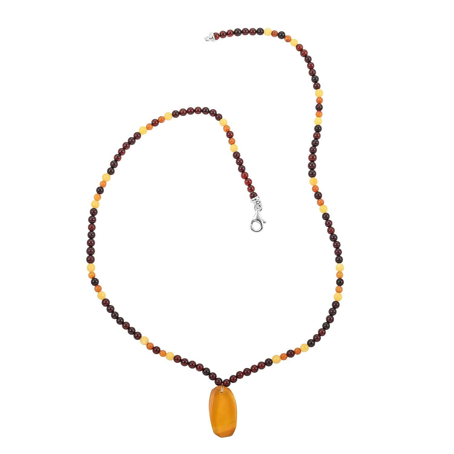 Multi Colored Amber Necklace 22 Inches in Sterling Silver