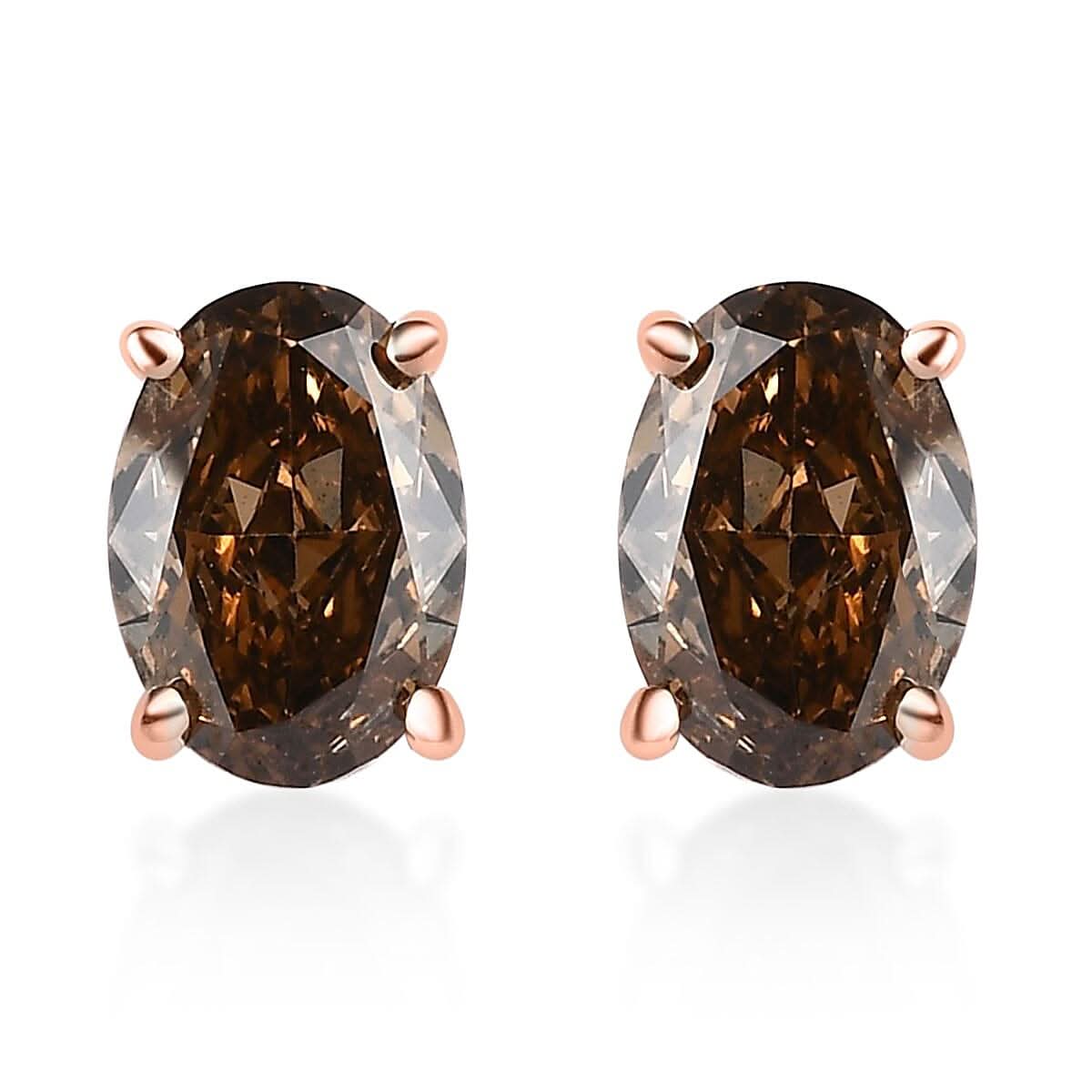 Luxoro 10K Rose Gold I1-I2 Natural Champagne Diamond Solitaire Stud Earrings 1.00 ctw