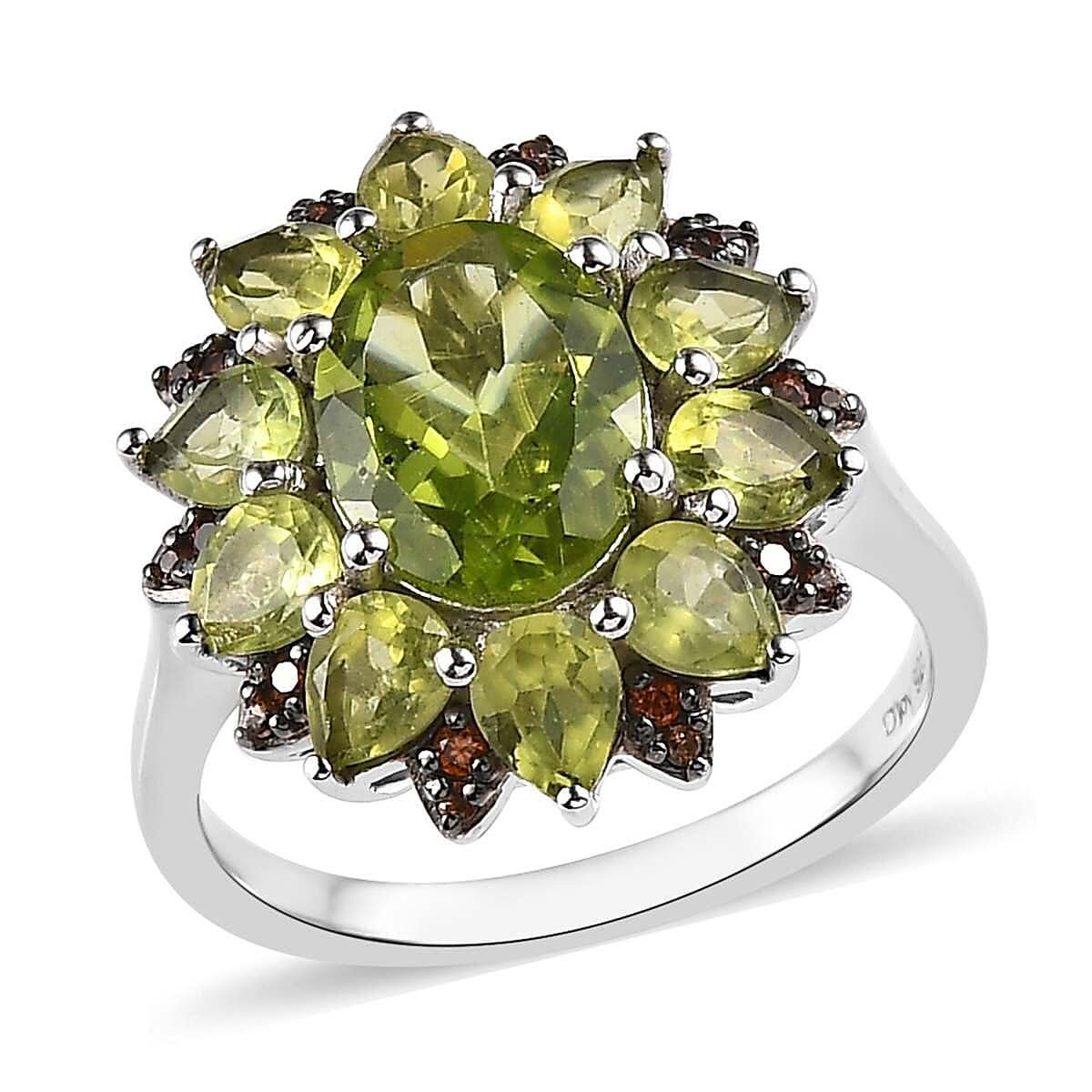 Premium Peridot and Champagne Zircon Floral Ring in Platinum Over Sterling Silver 3.60 ctw