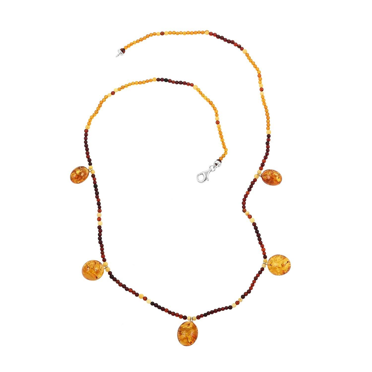 Multi Colored Amber Necklace 26 Inches in Sterling Silver