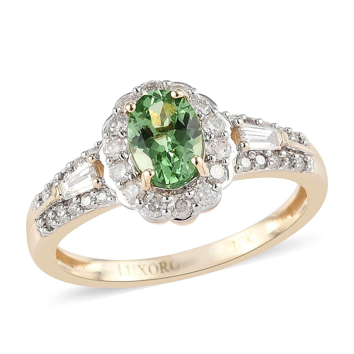 LUXORO 10K Yellow Gold Premium Tsavorite Garnet and Diamond Ring (Size 10.0) 2.50 Grams 1.35 ctw
