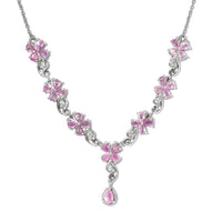Ilakaka Hot Pink Sapphire (FF) and White Zircon Necklace 18 Inches in Platinum Over Sterling Silver 6.75 ctw