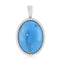 Simulated Turquoise Solitaire Pendant in Sterling Silver 7.75 Grams