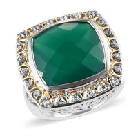Verde Onyx, Natural White Zircon Ring in Platinum Over Sterling Silver (Size 9.0) (7.60 g) 9.90 ctw