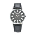 Genoa Miyota Japanese Movement 3D Domino Pattern Dial Watch in Silvertone with Black Faux Leather Strap (37mm) - Sticky add to cart bar