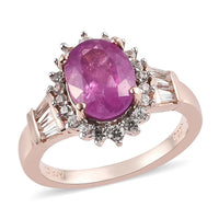Ilakaka Hot Pink Sapphire, Natural White Zircon Halo Ring in Vermeil RG Over Sterling Silver (Size 9.0) 3.50 ctw