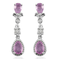 Ilakaka Hot Pink Sapphire and Zircon Dangle Earrings in Platinum Over Sterling Silver 3.00 ctw