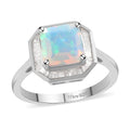 Asscher Cut Premium Ethiopian Welo Opal and Diamond Ring in Vermeil Rose Gold Over Sterling Silver 1.65 ctw - Sticky add to cart bar