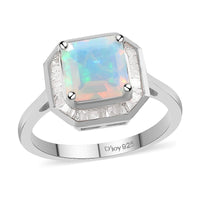 Asscher Cut Premium Ethiopian Welo Opal and Diamond Ring in Vermeil Rose Gold Over Sterling Silver 1.65 ctw