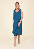 TAMSY Blue Solid Sleeveless A-Line Dress - One Size Fits Most (24"x41") - Sticky add to cart bar