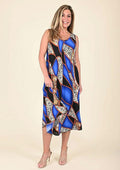 TAMSY Blue Abstract Print Sleeveless A-Line Dress - One Size Fits Most (24"x41") - Sticky add to cart bar