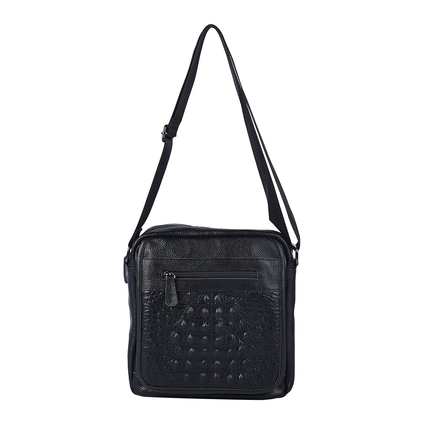 Black Crocodile Skin Pattern Genuine Leather Men's Crossbody Bag