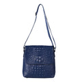 Black Crocodile Skin Pattern Genuine Leather Men's Crossbody Bag with Woven Strap - Sticky add to cart bar