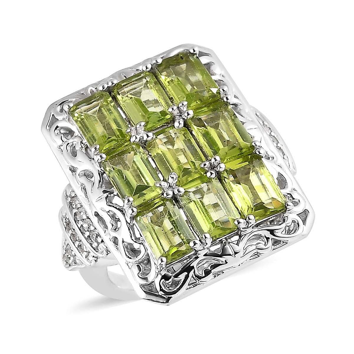 Premium Peridot and White Zircon Ring in Platinum Over Sterling Silver 5.65 ctw