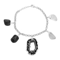 Made in Brazil Druzy Agate and Multi Gemstone Bracelet in Silvertone (8-9In) 68.00 ctw