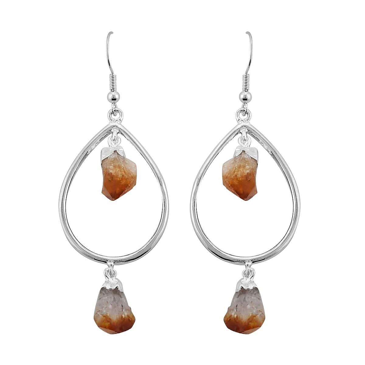 Brazilian Citrine Drop Earrings in Silvertone 42.50 ctw