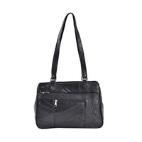 Black Patchwork Sheep Leather Cross Body Bag (11.7"x8"x3.5'') with Handle Drop and Detachable Shoulder Strap