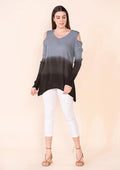 TAMSY Black and Gray Rayon Crepe Ombre Top - L - Sticky add to cart bar