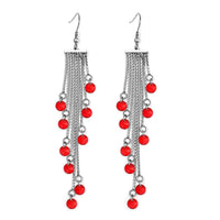 Simulated Ruby Dangling Earrings in Stainless Steel