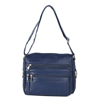 Black Color Multi Pocket Genunie Leather Crossbody Bag (11.02"x5.12"x9.05") with Shoulder Strap