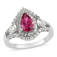 Premium Ouro Fino Rubellite, Moissanite Ring in Platinum Over Sterling Silver (Size 10.0) 1.40 ctw