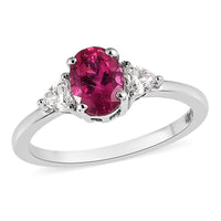 Premium Ouro Fino Rubellite, Moissanite 3 Stone Ring in Platinum Over Sterling Silver (Size 10.0) 1.00 ctw