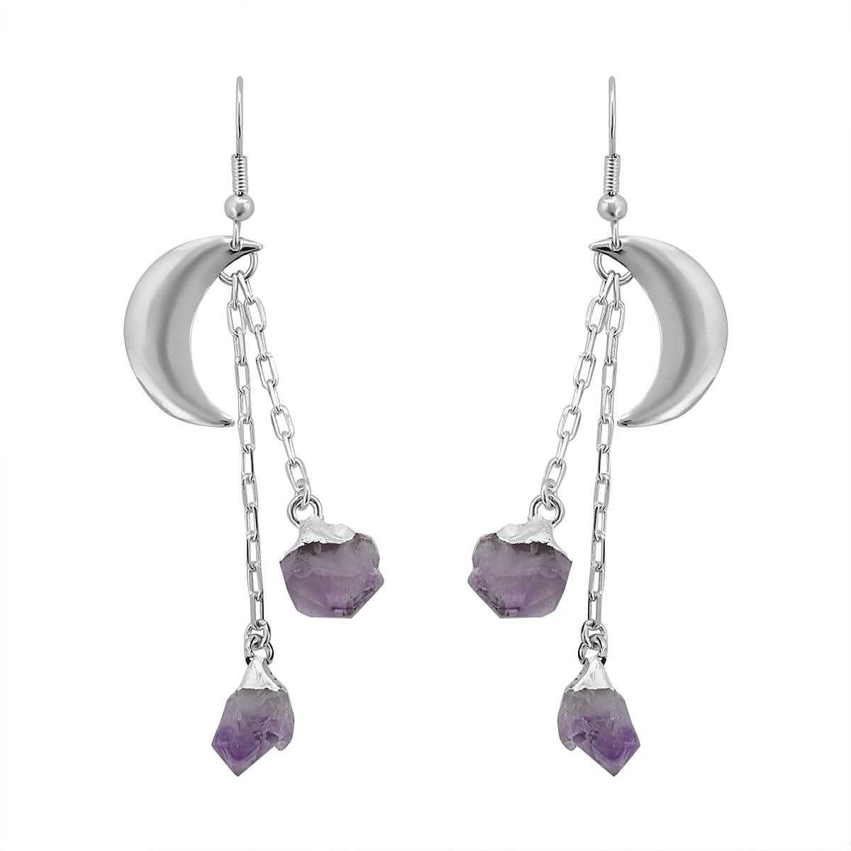 Amethyst Point Moon Earrings in Silvertone 25.50 ctw