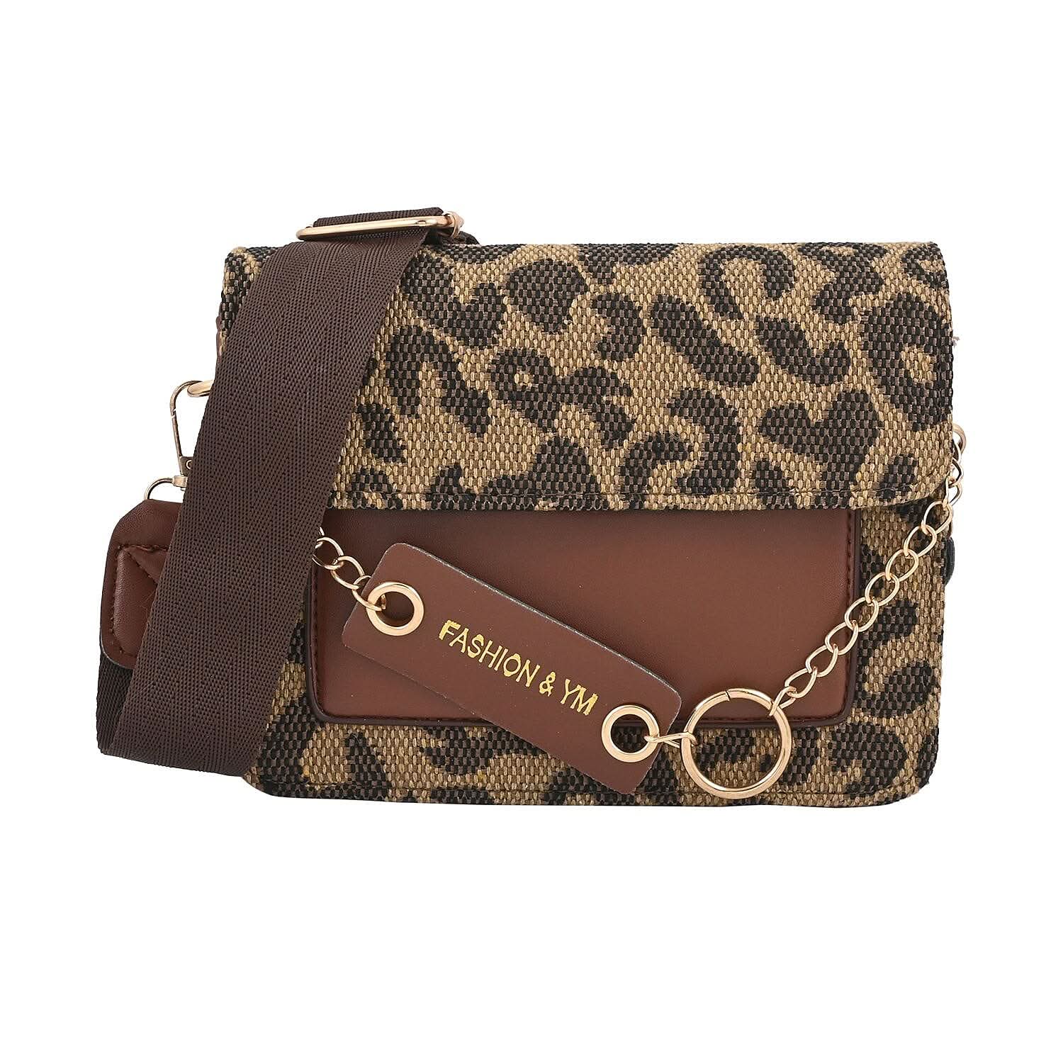 Brown Leopard Pattern Faux Leather Crossbody Bag (7.67"x6.3"x2.36")