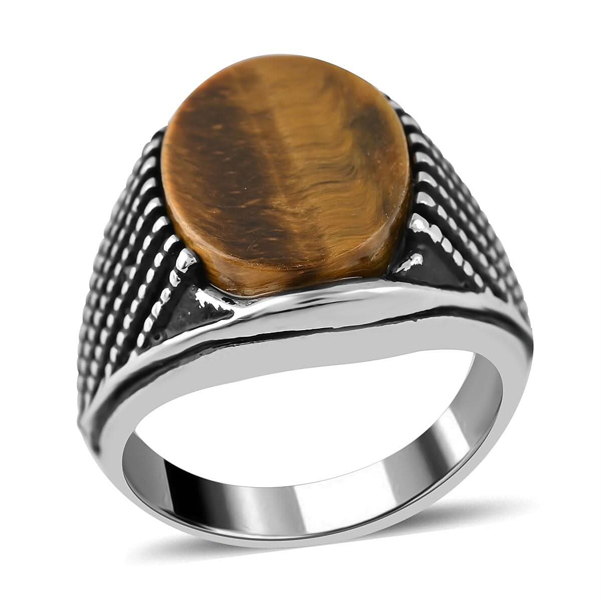 Tiger's Eye Men's Ring in Stainless Steel 6.50 ctw