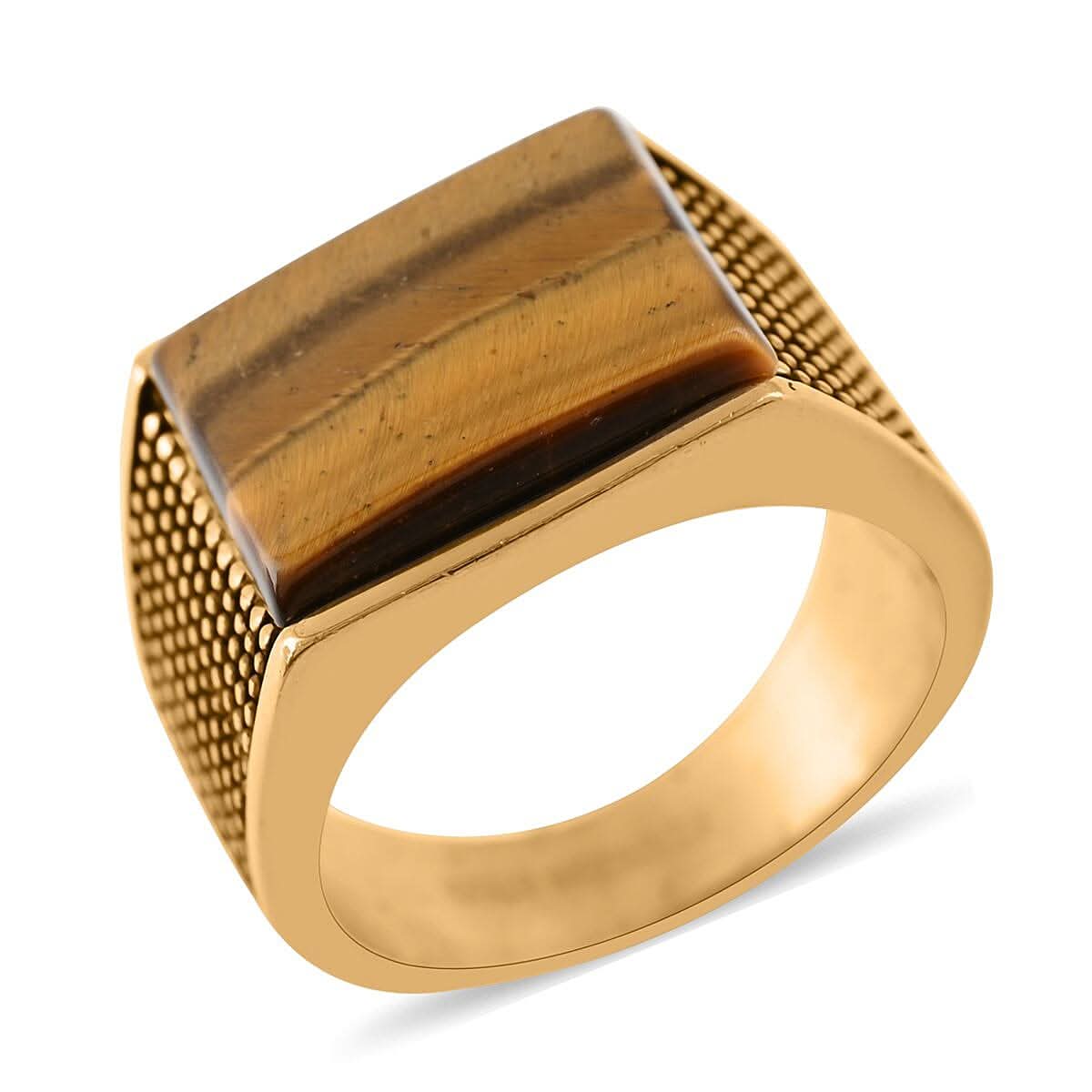 Tiger's Eye Men's Ring in ION Plated YG Stainless Steel 7.50 ctw