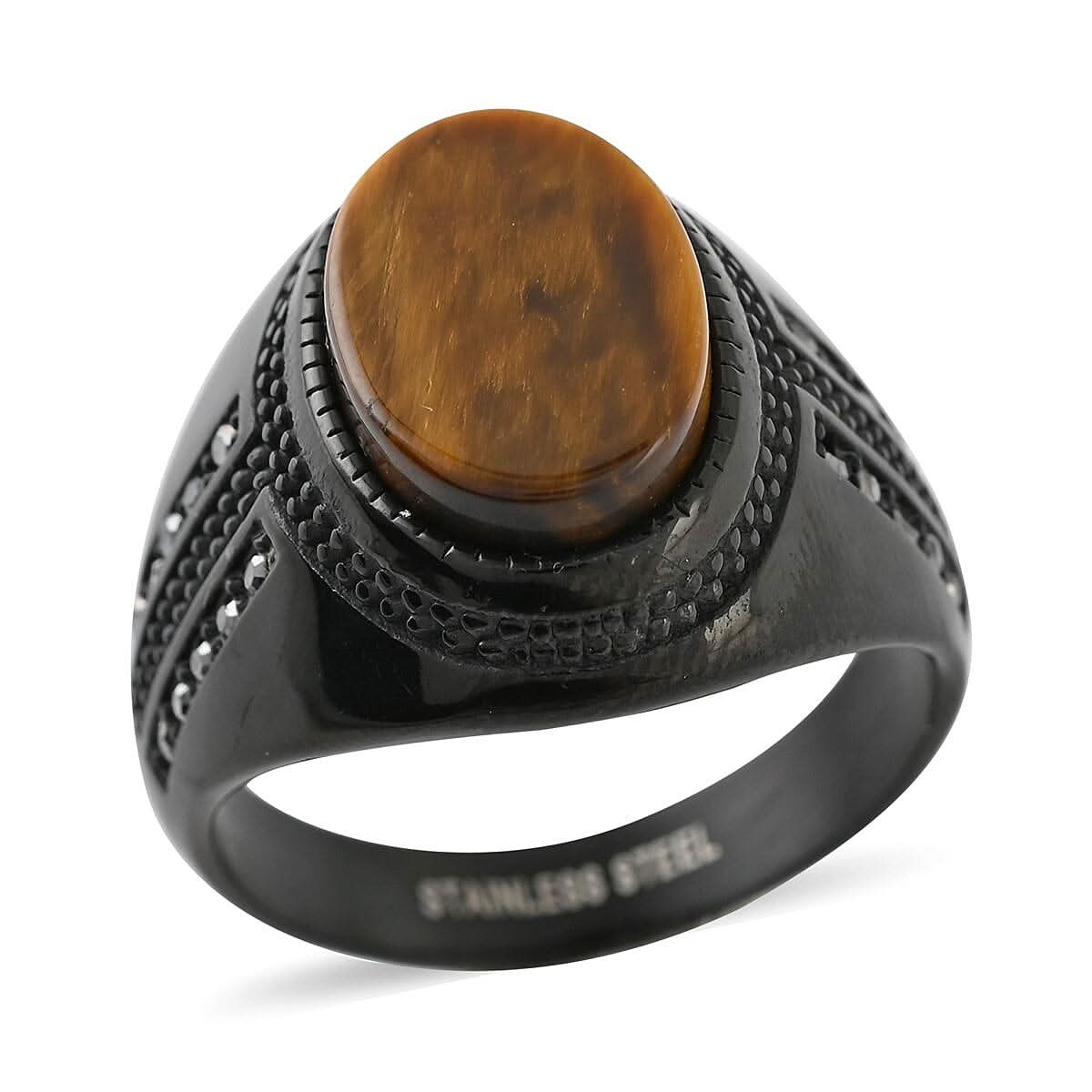 Tiger's Eye Men's Ring in ION Plated Black Stainless Steel 7.50 ctw