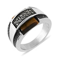 Tiger's Eye and Hematite Men's Ring in Stainless Steel 2.30 ctw - Sticky add to cart bar
