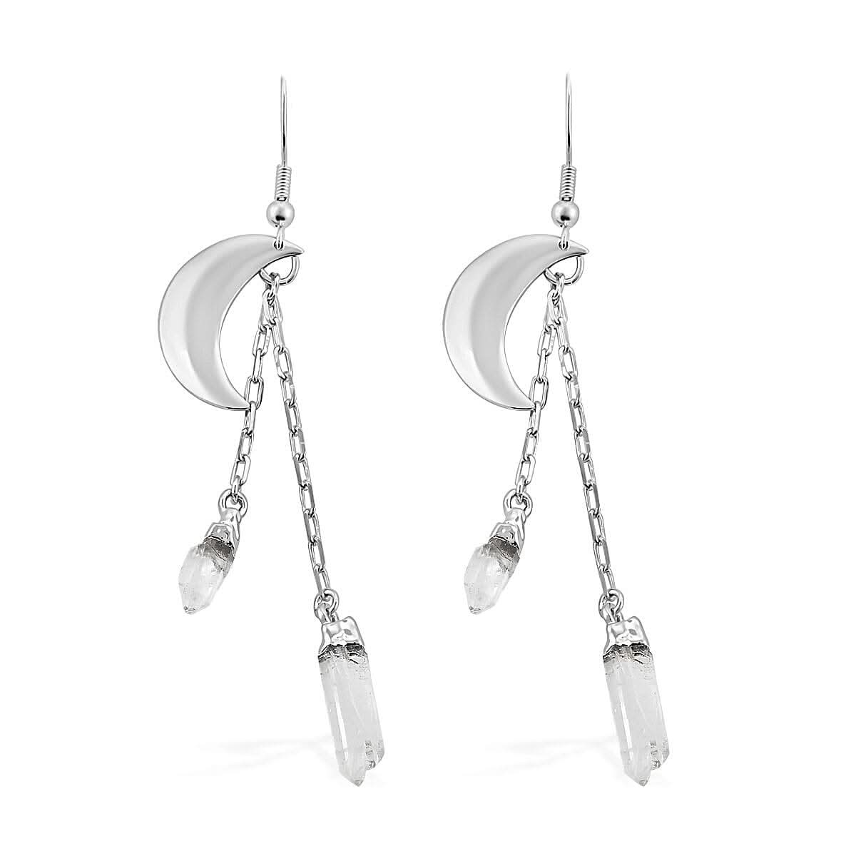 Crystal Point Moon Earrings in Silvertone 11.00 ctw