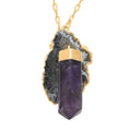 Made in Brazil Agate Occo and Terminated Dark Amethyst Necklace 18 Inches in Goldtone 44.85 ctw - Sticky add to cart bar