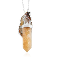 Agate Occo and Terminated Light Citrine Pendant Necklace 18 Inches in Silvertone 91.40 ctw