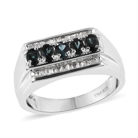 Premium Monte Belo Indicolite and White Topaz Men's Ring in Platinum Over Sterling Silver 1.40 ctw